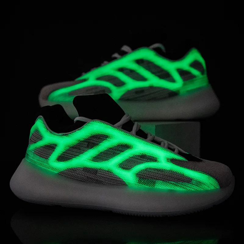 

Shoe Male 2020 Free Shipping Fashion Noctilucent Jelly Bottom Flying Fabric Sneakers Leisure Time Male Shoe Men Shoes