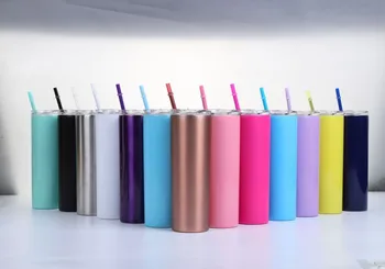 

600ml Skinny Tumbler Cup with Lid Straw Insulated Wine Cup Double Wall Vacuum Insulated Mug Stainless Steel Slim Thermos Bottle