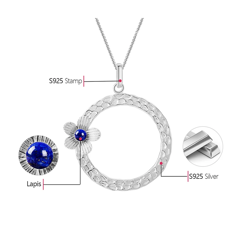 Lotus Fun 925 Sterling Silver Lapis Handmade Fine Jewelry Fresh Flower Design Pendant without Necklace Acessorios for Women