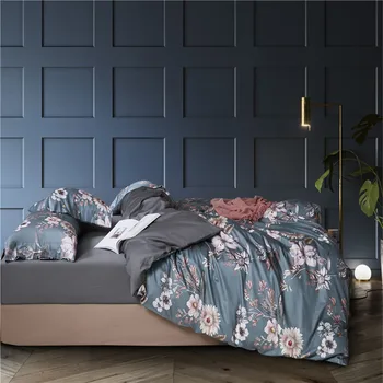 

King Queen Twin size Vintage Floral Leaves Duvet Cover set Luxury Soft Silky Egyptian Cotton Bedding set Bed sheet Quilt Cover