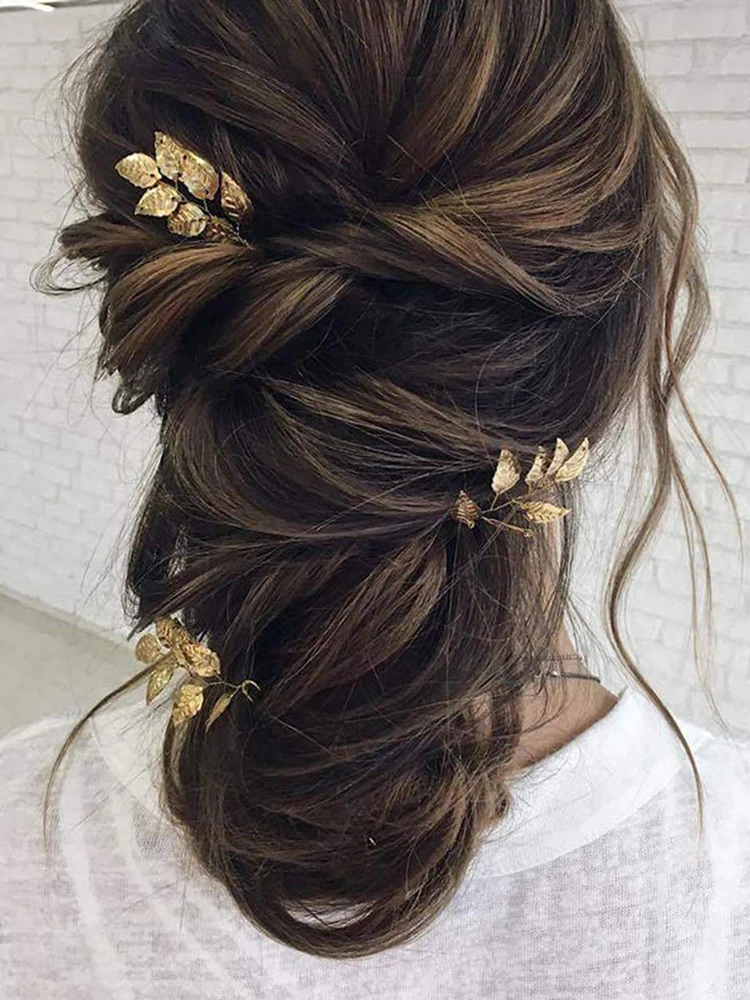 Bridal Hair Accessories Vintage Gold Leaf Hair Pin Elegant Women Hairpiece Casual Hair Clip Jewelry for Bride Wedding