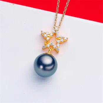

S925 Sterling Silver Flash Design Pearl Pendant Holder Women DIY Pearl Pendant Components Silver Gold Color