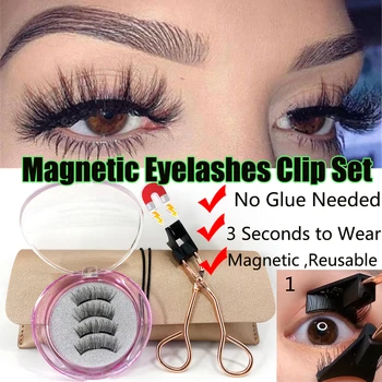 

2020 New Magnetic False Eyelashes Eyelash Curler with Quantum Soft Magnetic Set Handmade Easy to Wear Magnetic Lashes Set
