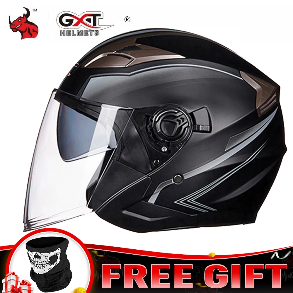 Gxt Motorhelm Open Gezicht Dual Lens Vizieren Moto Helm Elektrische