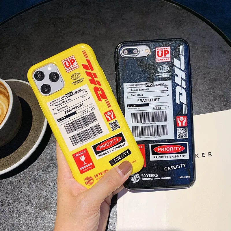 

Glitter label DHL warning silicone soft case for iphone X XR XS MAX 11 Pro Max 7 8 6 6S Plus express order bar code back cover