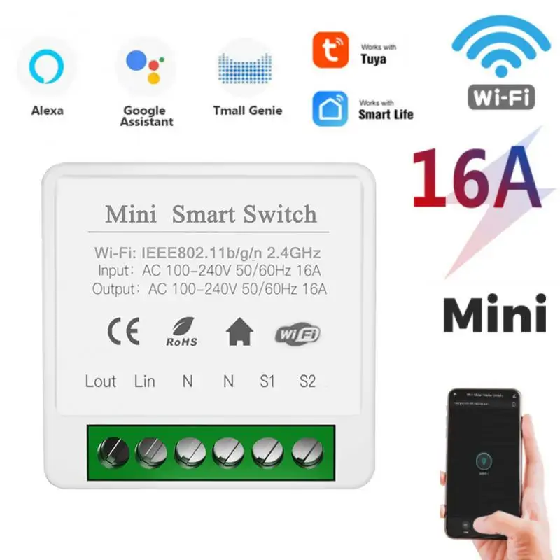Мини Wi-Fi переключатель Tuya с поддержкой 16 А двухсторонний Модуль Автоматизации