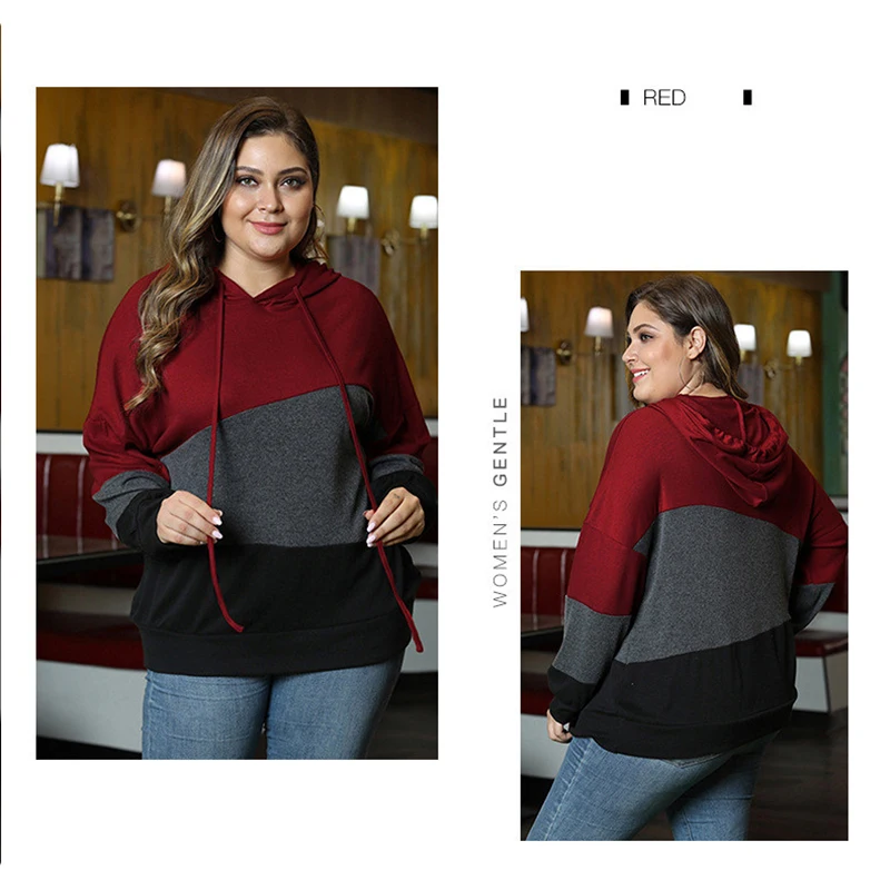 Fioncrow Women Plus Size Pullover Hoodie Colorblock Striped Long Sleeve Hooded Sweatshirt With Hood Autumn 2021 Women's Clothing