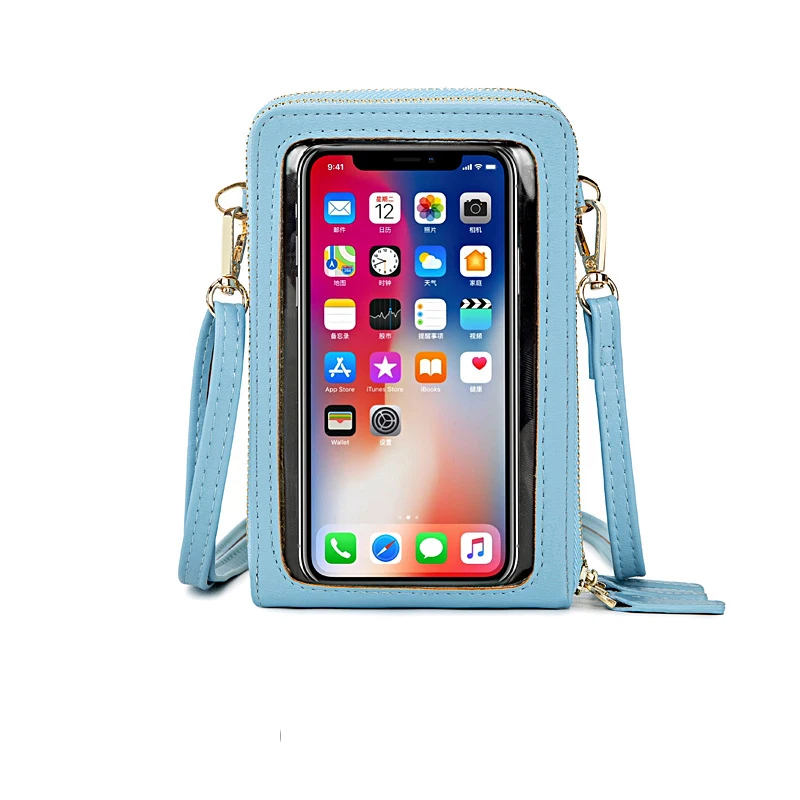 Grau Girl Shoulder Bag Purse Handbag Touchable PU Leather Change Bag mit Kartenfächer Mini-Handytasche für Handy unter 6.5 Zoll Transparente Touchscreen-Handytasche 