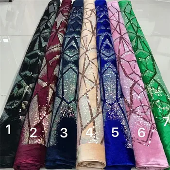 

African Lace Bronzing Fabric velvet High Quality Sequins Embroidery Nigerian Lace Fabrics For Women French Mesh Lace Fabric