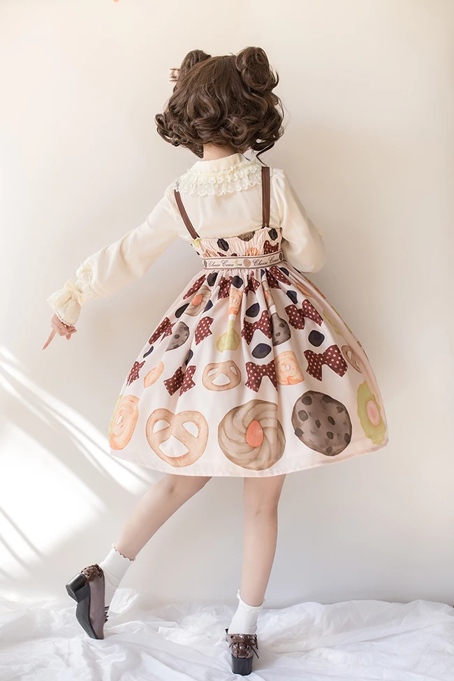 Japanese kawaii girl sweet lolita dress vintage high waist cute printing bowknot victorian dress loli cosplay gothic lolita jsk