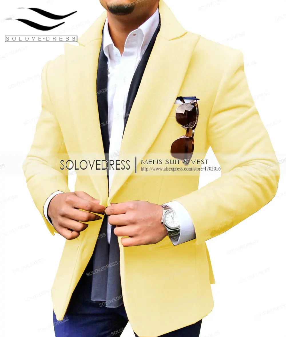 Yellow Новинка, модный мужской костюм, 32 предмета, v-образный вырез, для отдыха, с зубчатым отворотом, смокинги, мужские свадебные костюмы(пиджак+ брюки - Цвет: Yellow