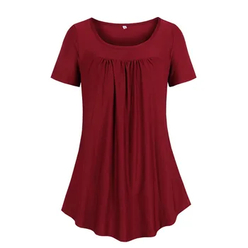

Madam clothing OWLPRINCESS 2020 Women's Shirred Loose T-shirt Top Solid Color Short-Sleeved T-shirt