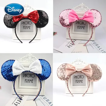 

Disney Cute Girl Headwear Minnie Mickey Ears Sequin Headband Hair Accessories Hairband Christmas Hair Bows for girls women gift