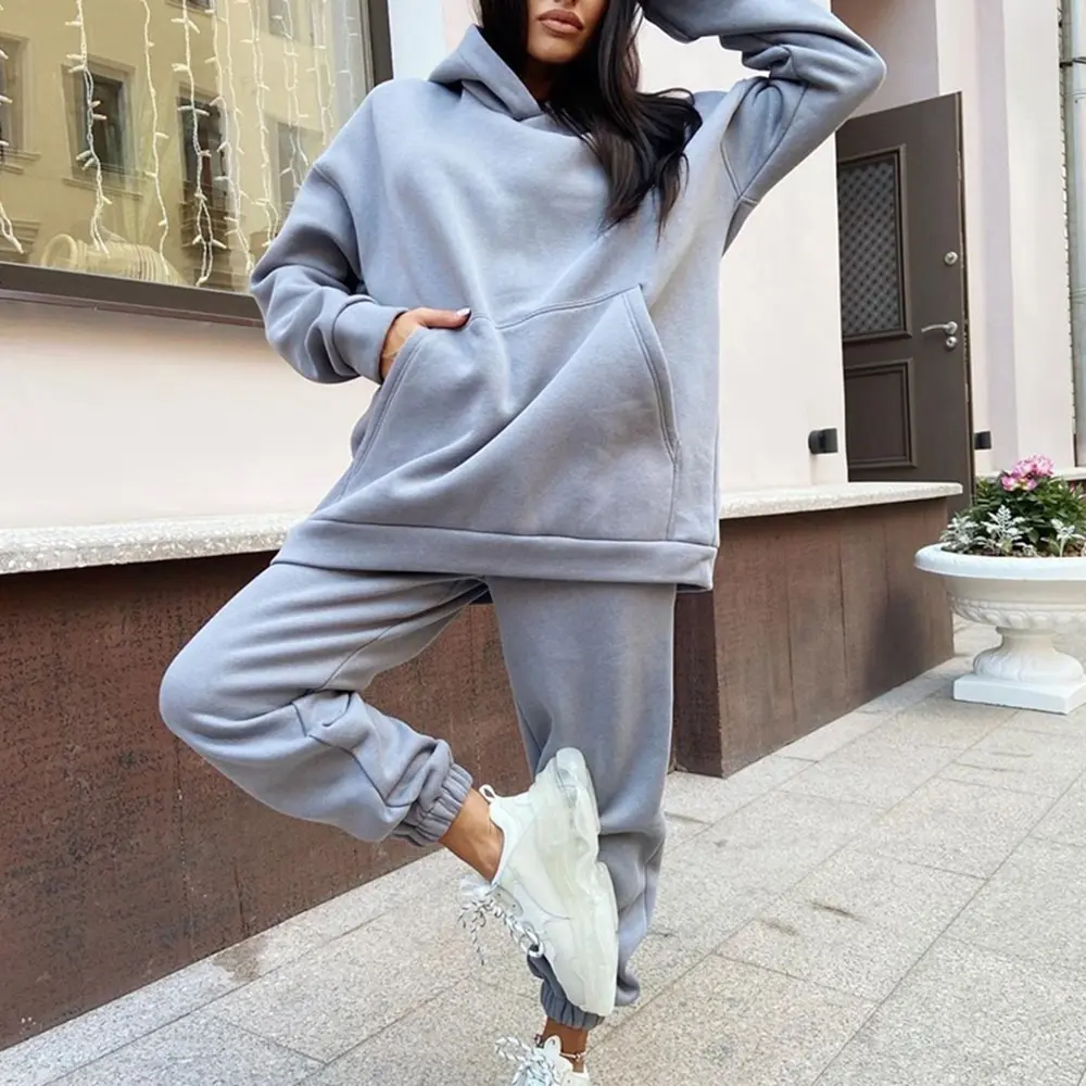 2 шт Для женщин тренировочный костюм chandal mujer invierno 2020 негабаритных Худи и штаны
