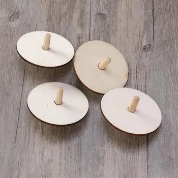 

4pcs Unfinished Wooden Spinning Top Toy DIY Painting Gyroscope Peg-top Toy for Kids Children (Wood Color, Random Style)