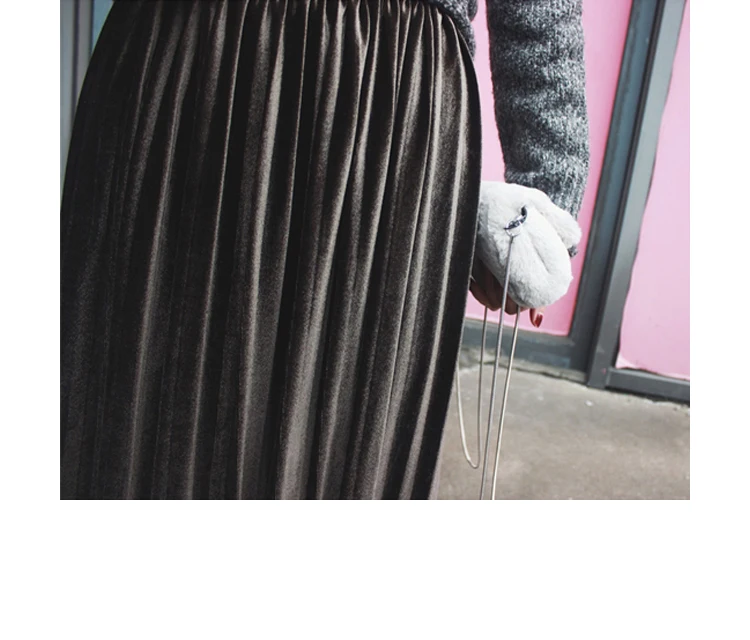 Pleated Women Skirts Velvet Large Swing Long Plus Size Skirts Faldas Saia Fashion Female Jupe 1019-56