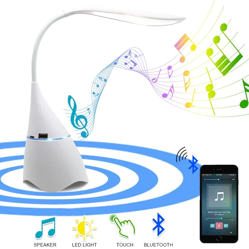 

Elegant Night Light with Bluetooth Speaker Touch Control Color LED Bedside Table Lamp TWS AUX Speaker 1200mAh Light Reading Lamp