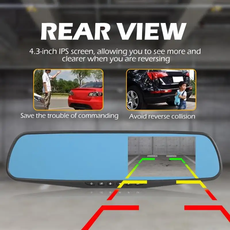 1080p Q103B HD Автомобильное зеркало заднего вида Dashcam DVR с камерой заднего вида с поддержкой карт TF 16 ГБ бесшовная запись Многоязычная