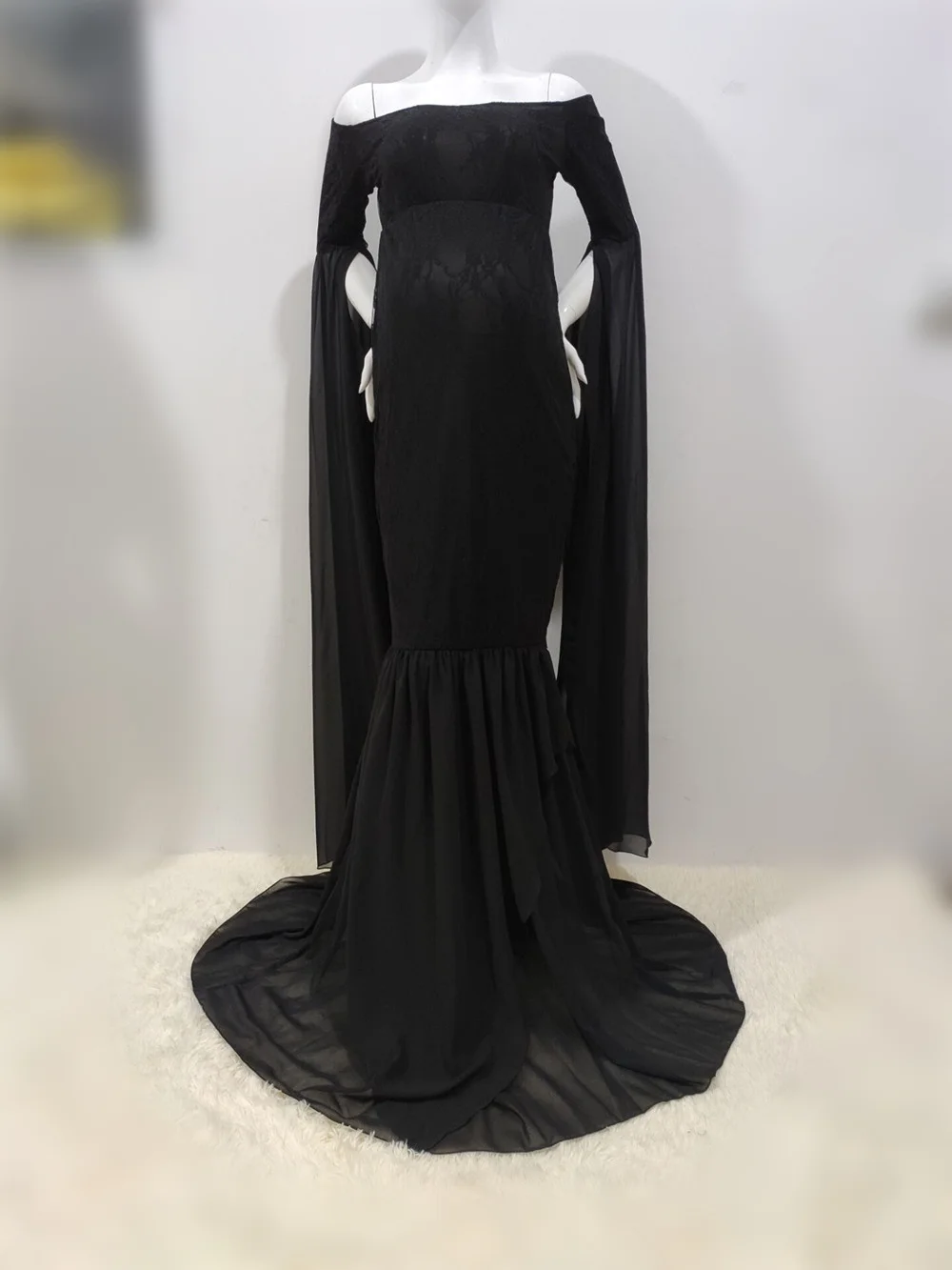 Mermaid Maternity Photography Props Dresses Lace Long Pregnancy Dress Ruffles Pregnant Women Maxi Maternity Gown For Photo Shoot (13)