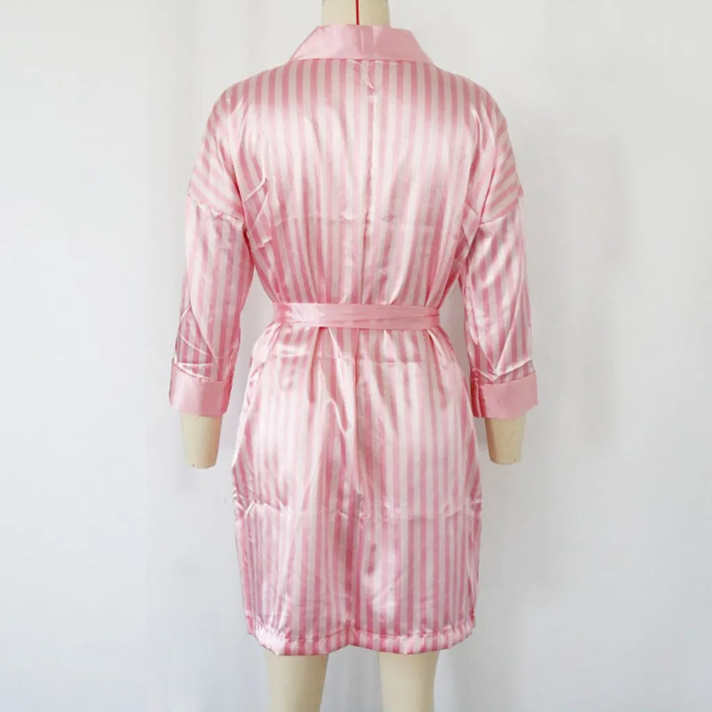 Chinese Stripe Bride Wedding Robe Summer Satin Sleepwear Women Nightgown Sexy Nightdress Lady Kimono Bathrobe Gown Negligee Pink