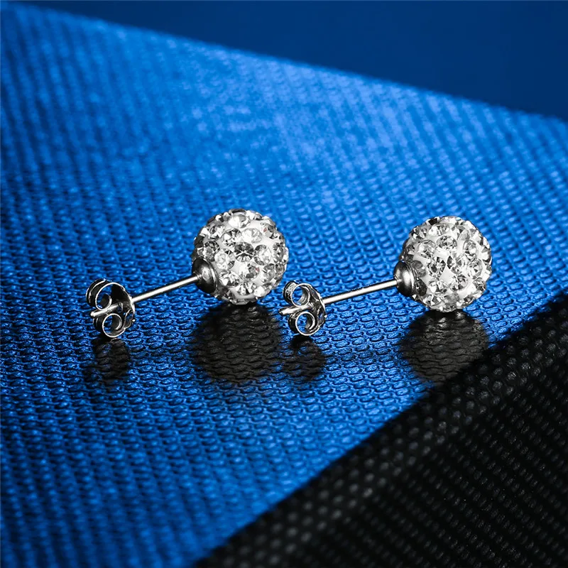 GAGAFEEL 8MM 925 Sterling Silver Ball Earrings Ear Studs Full CZ Zircon Earrings for Women OL Style Jewelry Accessories