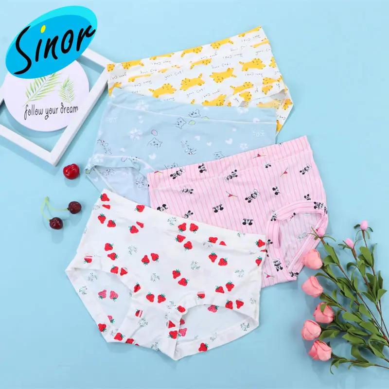 

Viscose Fiber Seamless Cartoon Underwear Women's Mid-Waist Large Size Thin Cute Printed Girl's Briefs