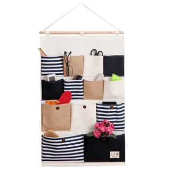 

Wall Door Hanging Storage Bags Closet Hanging Organizer Storage Pockets Cotton Line Striped 13 Pockets