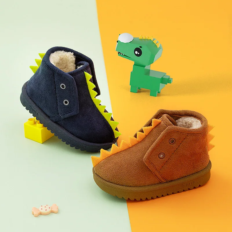 Детские зимние ботинки с динозаврами; бархатная теплая замшевая модная обувь для маленьких мальчиков и девочек; детские зимние ботинки для малышей с густым мехом и шерстью; высокое качество
