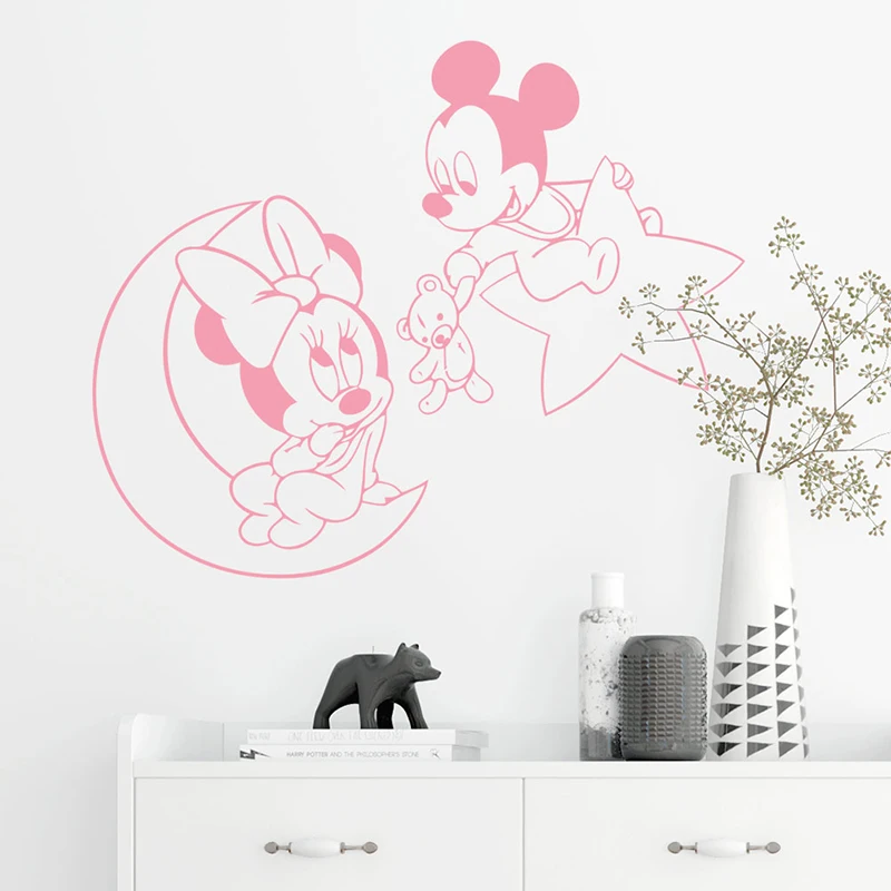 Cartoon Disney Mickey Minnie Mouse Wall Stickers For Home Decor Living Room Kids Room Decoration Vinyl Mural Wall Art DIY Decals