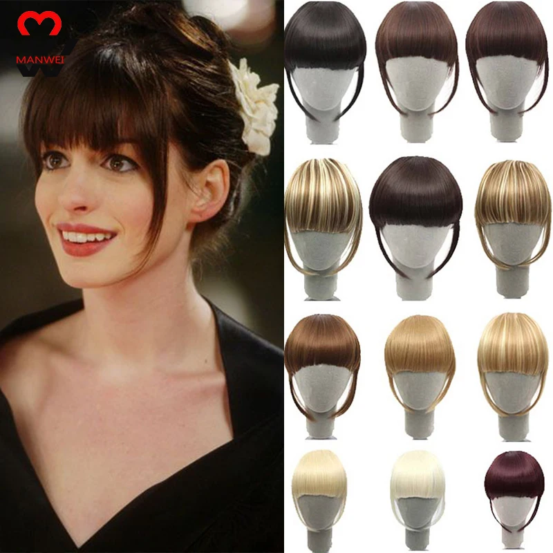 

MANWEI Short Bangs Blonde Clip In Hair Bangs Heat Resistant Wig Synthetic Fringe Hair Clip In Natural Hair Extension