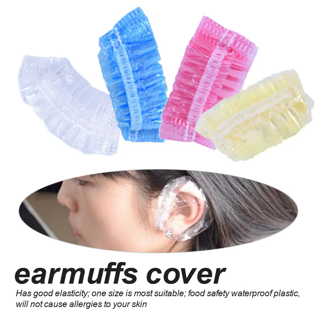 

100pcs Disposable Plastic Waterproof Ear Protector Cover Caps Salon Hairdressing Dye Shield Protection Shower Cap Tool