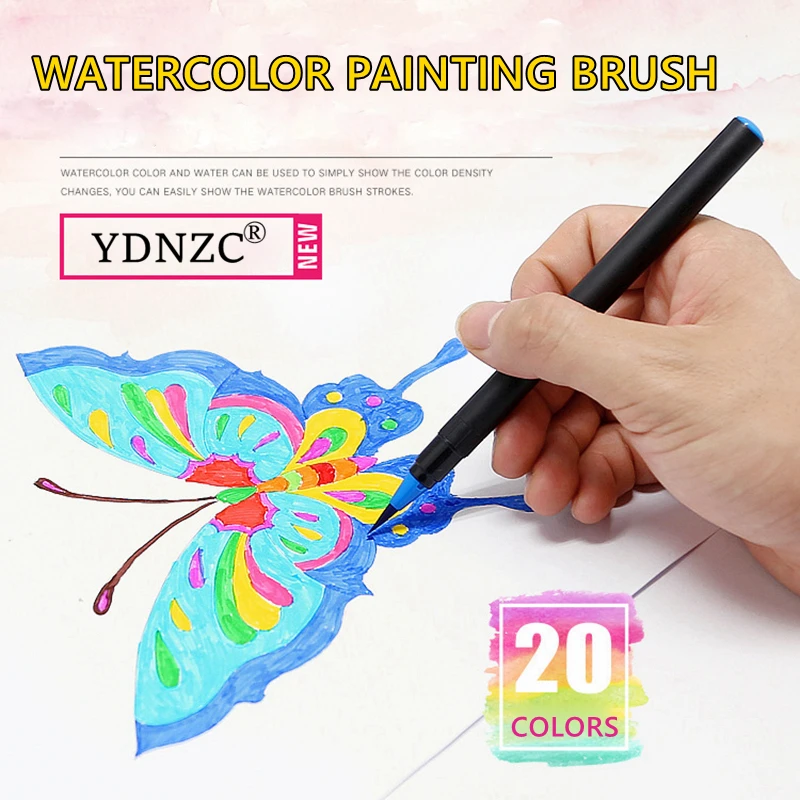 Günstig YDNZC 1Set 20 Farben Aquarell Stift Student Malerei Weichen Pinsel Schreiben Marker Schule Kreative Malerei Großen Kunst Liefert