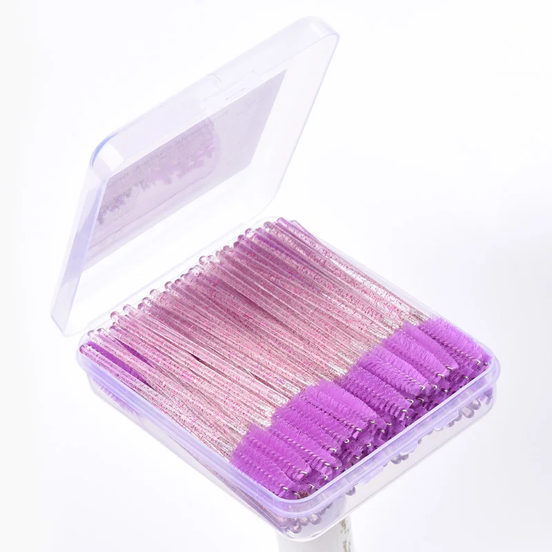 50/100pcs Disposable Eyelash Brush Mascara Wands Crystal Eyebrow Makeup Brush Eyelash Extension Tool Optional Storage Box
