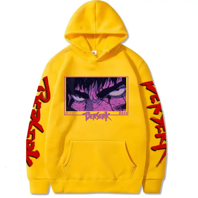 Anime Hoodie Berserk Harajuku Guts Eyes Manga Hoodies Sweatshirt Graphic Winter Pullover Fashion Long Sleeve Men/Women Hoody Yellow1