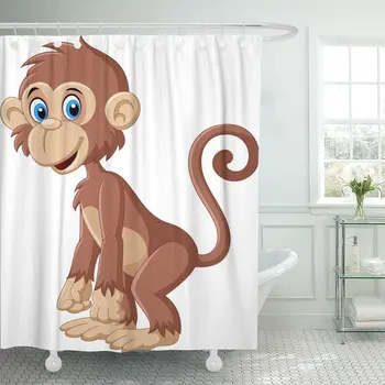 

Face Cartoon Cute Monkey Posing Funny Adorable Animal Ape Shower Curtain Waterproof Fabric 72 x 78 Inches Set with Hooks