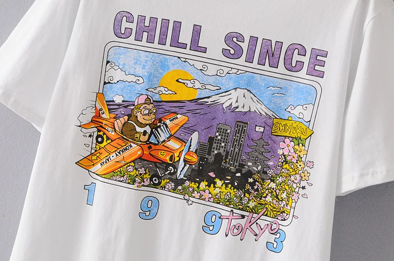 Fashion Cartoon Print T Shirt 2020 New Summer Female Cotton White Short Sleeve Tshirt Loose Casual Streetwear Tops Women T Shirt