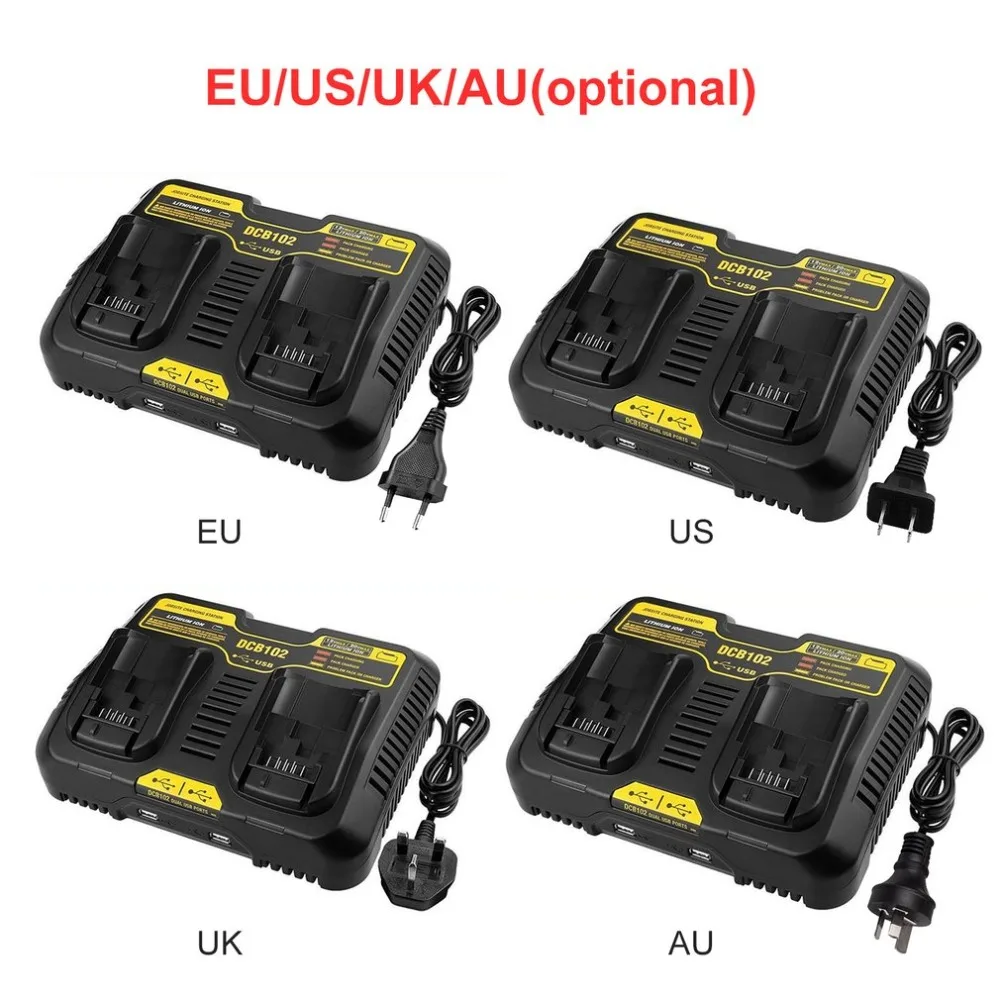 10,8 V-20 V Dual USB Автомобильное зарядное устройство литий-ионный аккумулятор универсальный перезаряжаемый аккумулятор Зарядное устройство пакет Мощность инструмент для Dewalt DCB102 зарядная станция