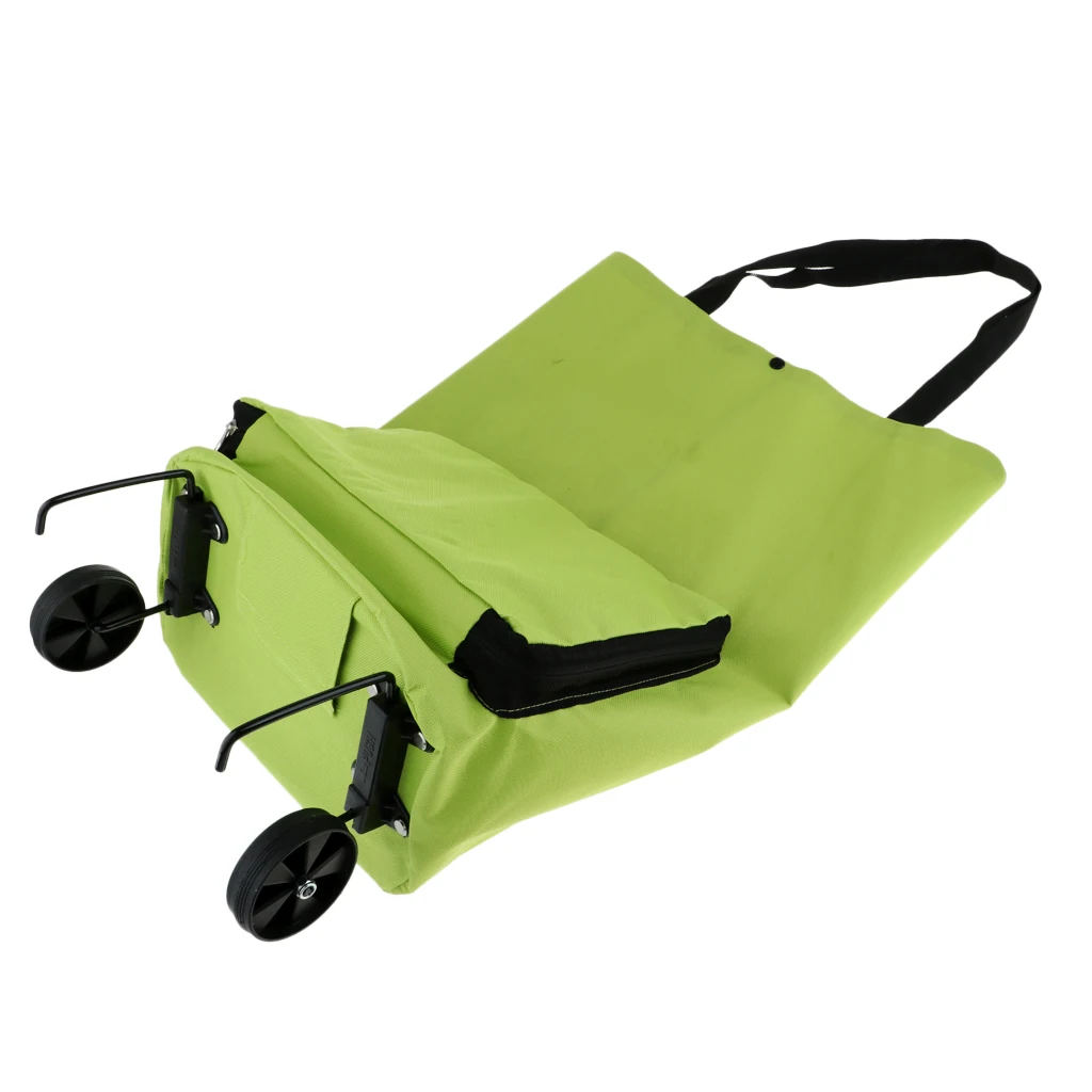 Folding Shopping Bag with Wheels Collapsible Grocery Bag Shopping Cart with Hand-straps Portable Dual-Use Trolley Bag Tug
