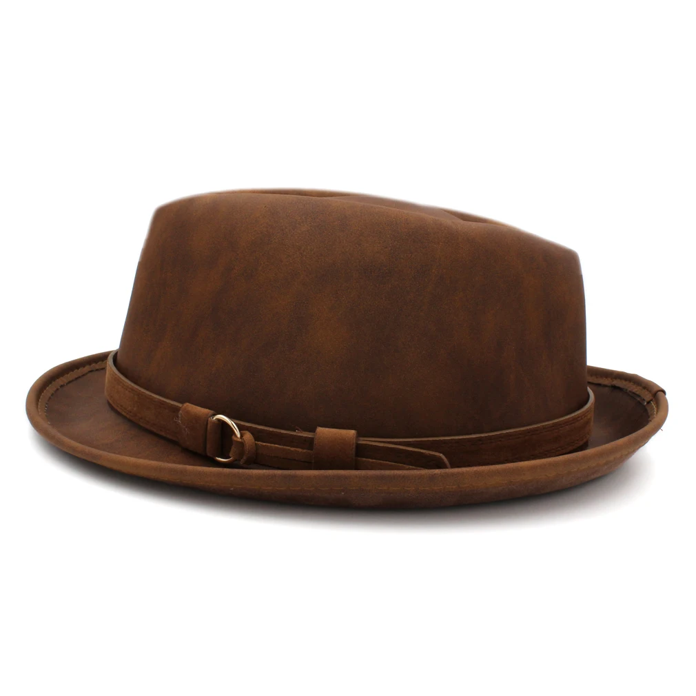 Mistdawn Unisex Porkpie свиная Кепка коричневая искусственная кожа Федора джазовая шляпа с