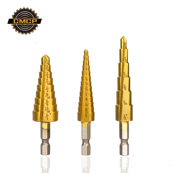 

3 pcs Set Step Drill Bit HSS Step Cone Taper Hole Cutter Titanium Coated Metal Hex Shank Core Drill For Wood/Metal Drilling