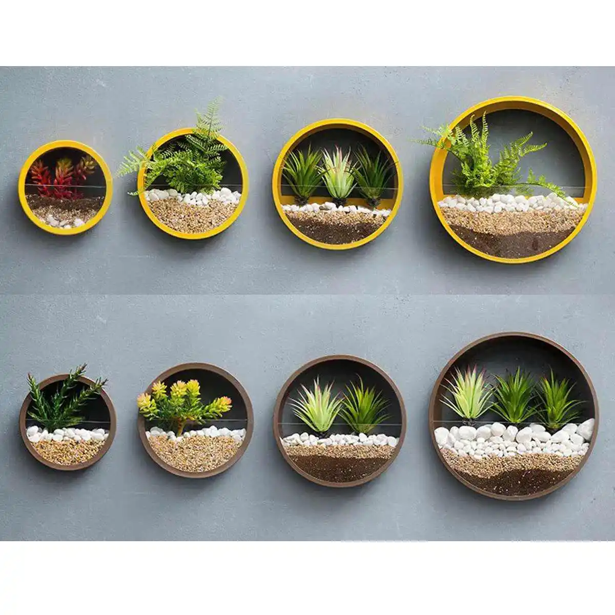 Günstige Vase Metall Eisen Kunst Hängen Blume Korb Runde Form Einfarbig Wand Pflanzer Decor Schmuck Bonsai Blume Wand Vasen 4 farben