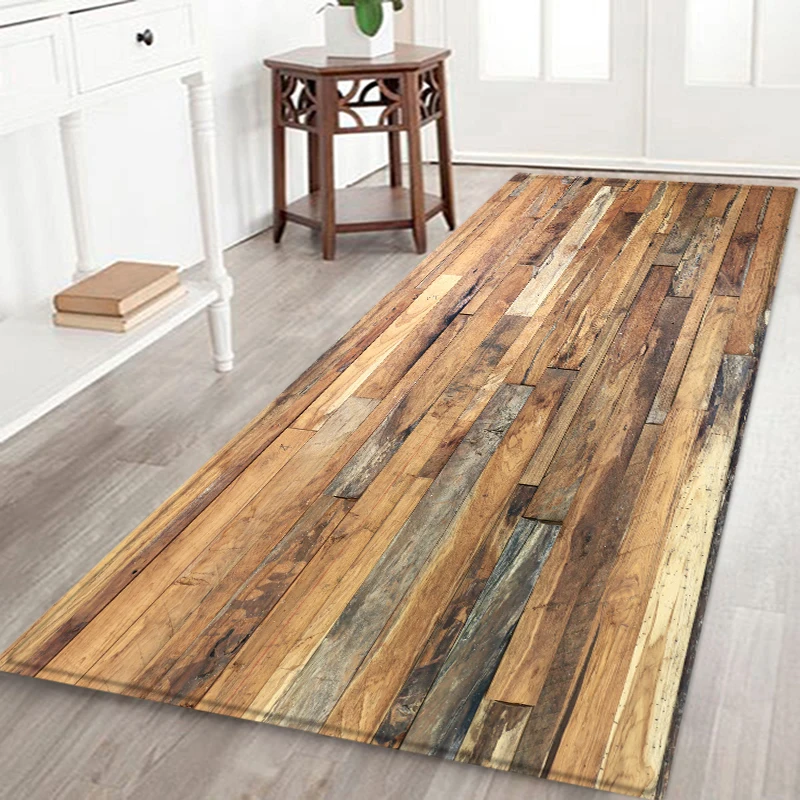 

Geometric Wood Grain Printed Floor Mat Kitchen Non Slip Door Mats Carpet for Kitchen Living Room Entrance Decor Floor Rug Carpet