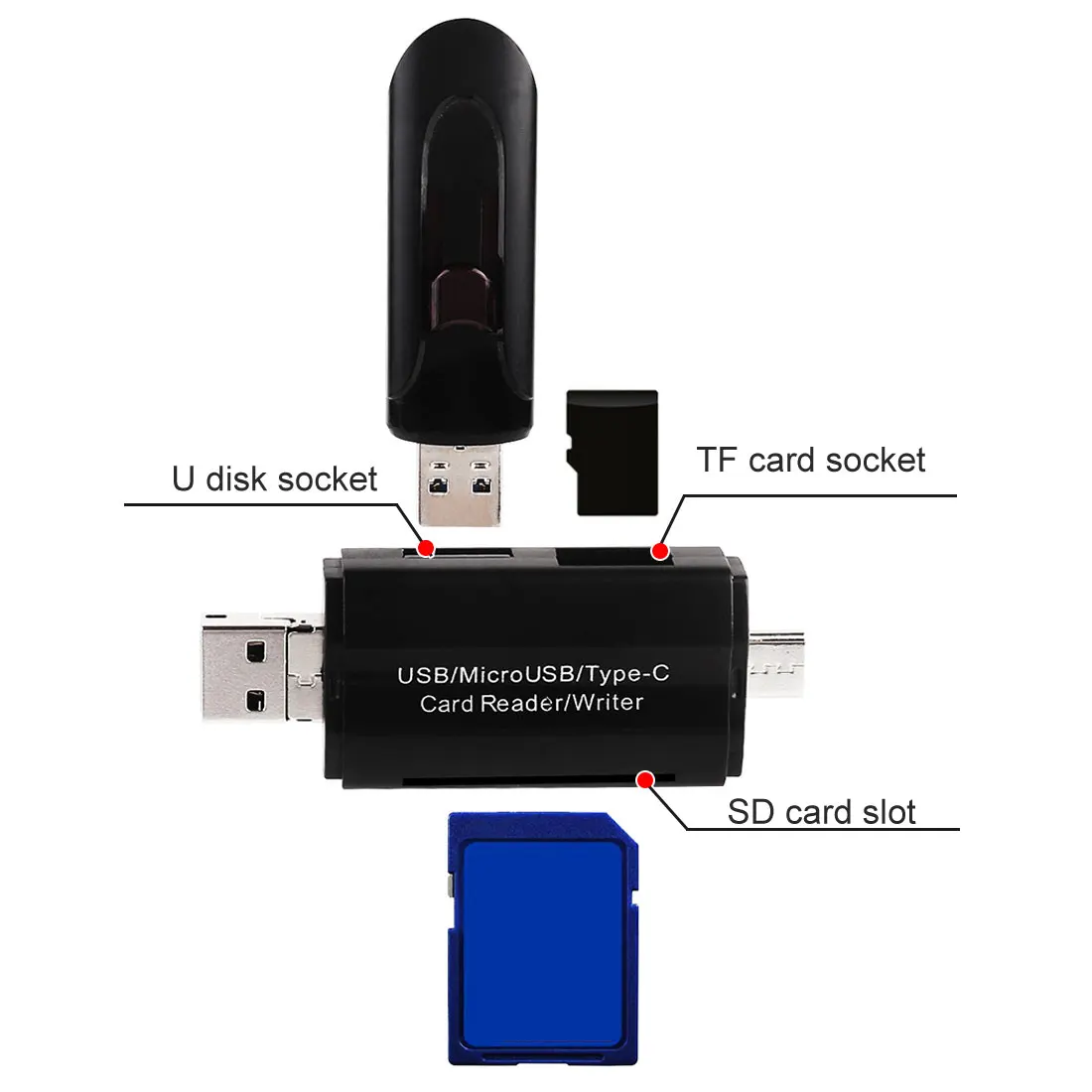 3 в 1 кардридер type C и USB Высокоскоростной USB и Micro USB Универсальный TF для Android Компьютерный удлинитель-переходник