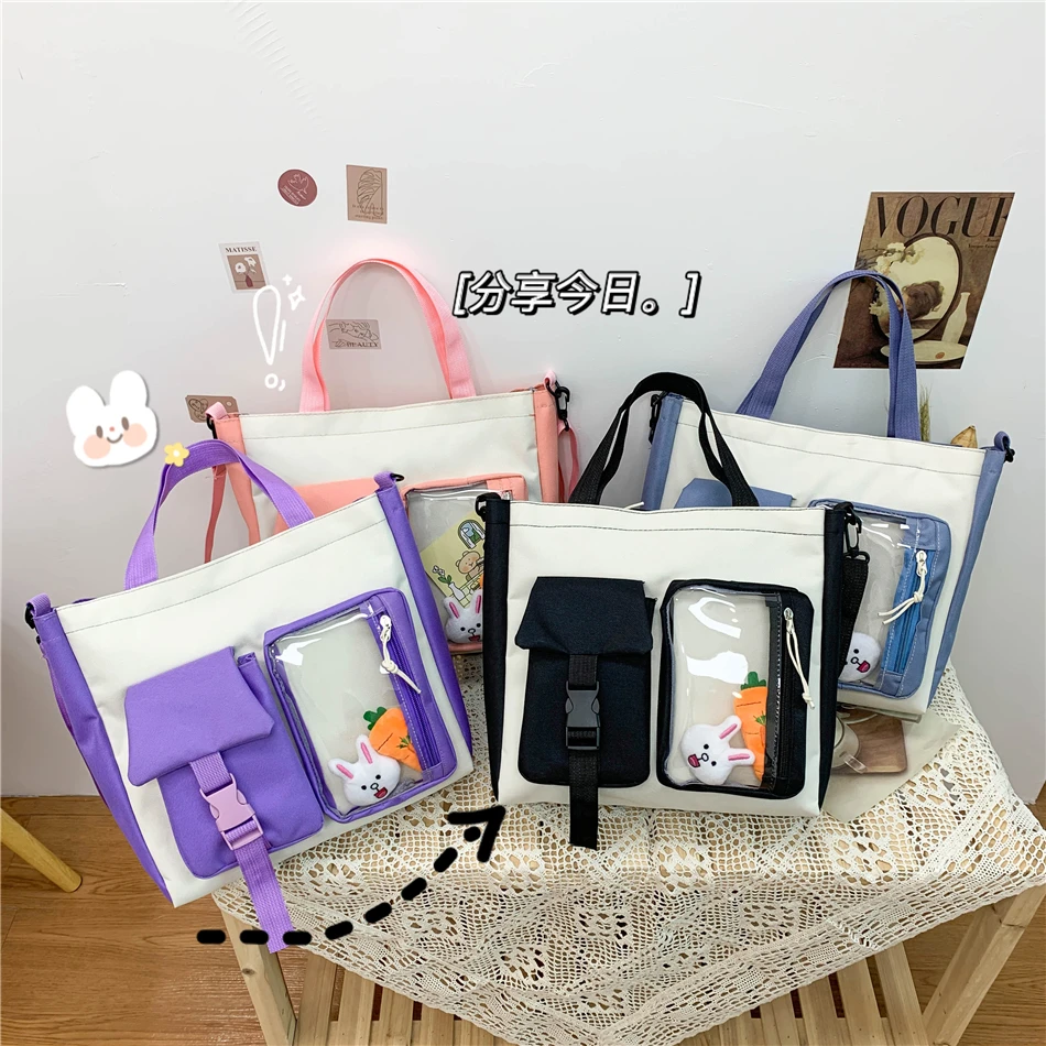 4 Piece Set of High Quality Solid Color Women's Backpack Transparent Waterproof Nylon School Bag for School Teenagers Girls Sac