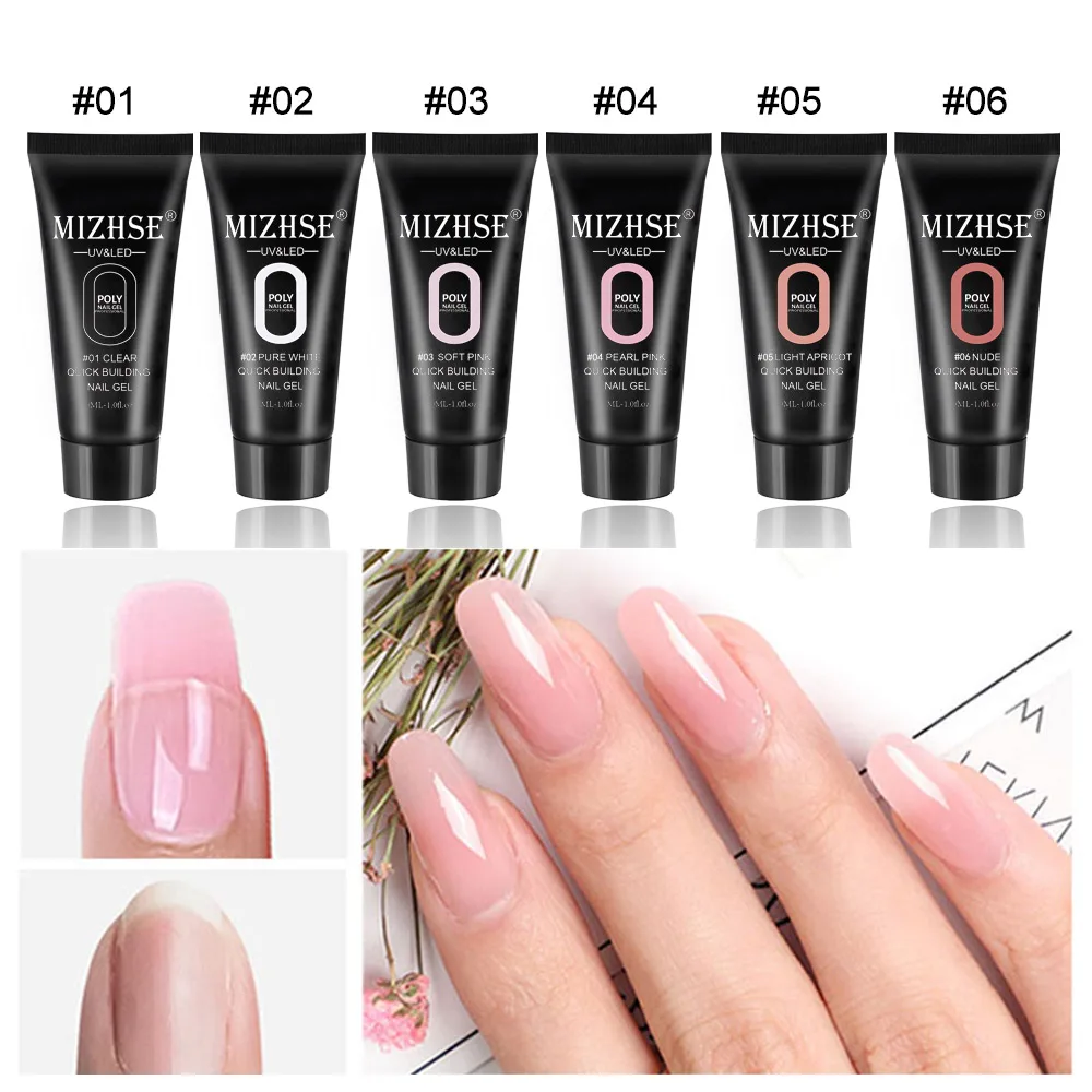 MIZHSE Thermal Poly UV Nail Gel Quick Extension Gel Varnish Clear Pink Jelly Polygel Crystal UV LED Building Gel Need Forms