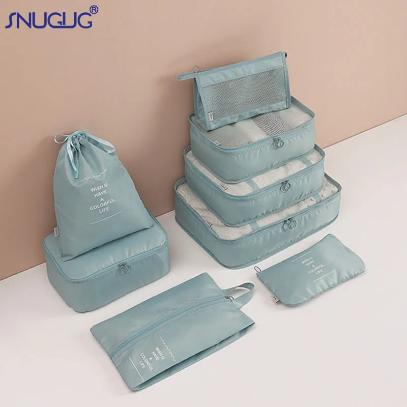 Conjunto de equipaje de 8 piezas, cubos de embalaje portátiles/accesorios de viaje/bolsa de almacenamiento, organizador de ropa y zapatos con Cable impermeable