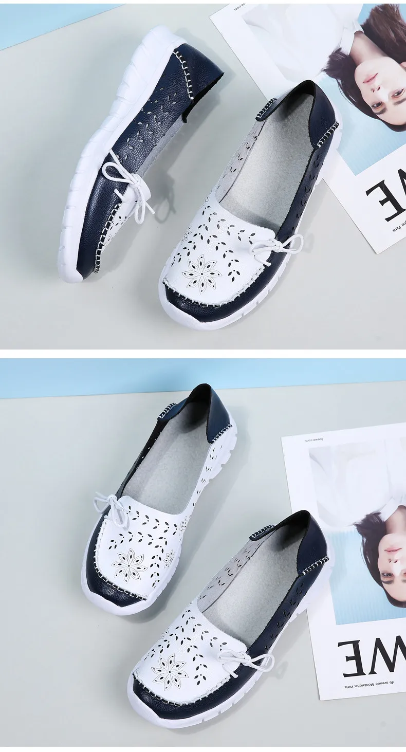 2019 Fashion Women Flats Shoes Genuine Leather Summer Shoes Woman Slip-on Ballerina Flats Mother Boat Shoes moccasins (14)