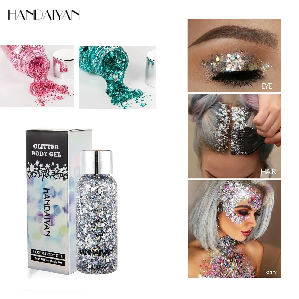 

Glitter Gel Eyeshadow Cream Nail Hair Body Face Glitter Gel Art Flash Heart Loose Sequins Cream Festival Party Decoration TSLM1