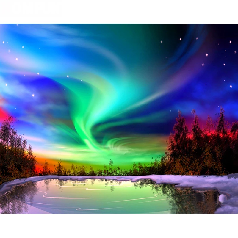 Full Drills 5D DIY Diamond Painting Northern Lights Snow Scenery Embroidery Cross Stitch Rhinestone Mosaic Home Decor | Дом и сад