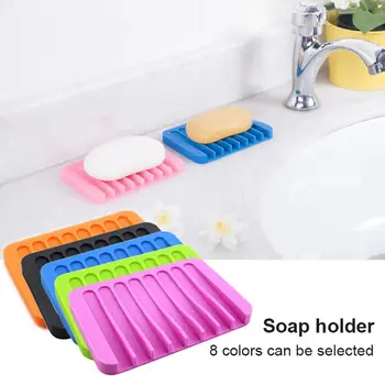 

Home Bathroom Anti-Slip Silicone Draining Soap Holder Storage Tray Dish Plate